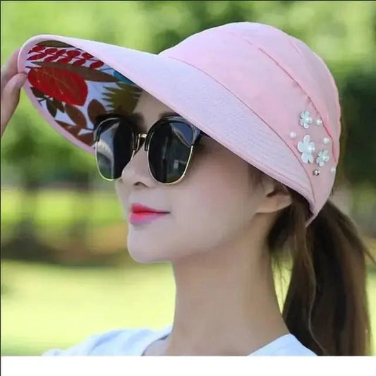 Mandotos Breezy Pearl Visor Hat with wide brim, lightweight design, and pearl accents for sun protection and stylish outdoor wear.