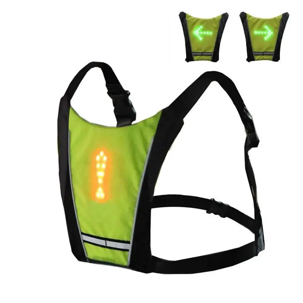 Mandotos BrightRide LED cycling vest with reflective storage pockets, designed for visibility and safety during bike rides.