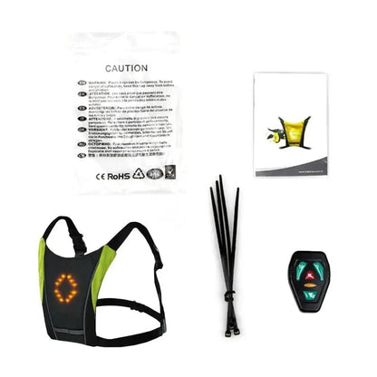 Mandotos BrightRide LED cycling vest with storage, lightweight reflective vest with built-in LED lights for visibility during bike rides.