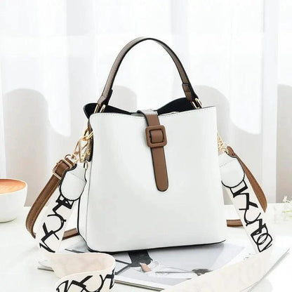 Mandotos Korean style bucket bag with shoulder strap, stylish cross-border female bag, casual and trendy fashion accessory.