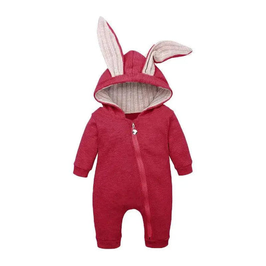 Mandotos bunny ear baby onesie featuring soft fabric and adorable bunny ear hood for newborns and infants.