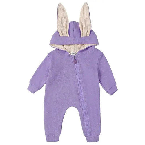 Mandotos Bunny Ear Baby Onesies featuring soft fabric with adorable bunny ear hood for baby comfort and cute style.