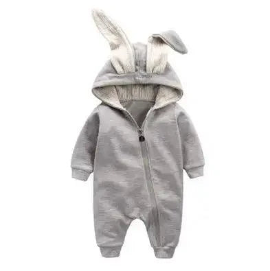 Mandotos Bunny Ear Baby Onesies featuring adorable bunny ear hood, soft fabric, perfect for infants and adorable baby photos.