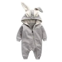Mandotos Bunny Ear Baby Onesie featuring adorable bunny ear hood and soft fabric for comfortable little wear.