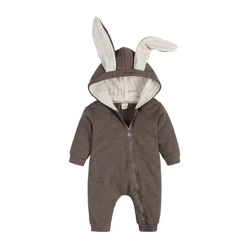Pink bunny ear baby onesie by MANDOTOS featuring soft fabric and adorable bunny ear hood for little ones.