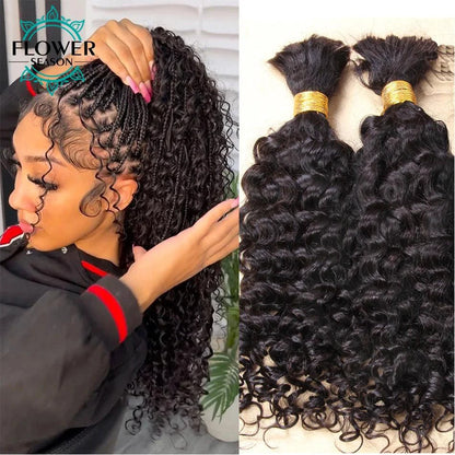 Mandotos Burmese Boho Braids double drawn curly human hair extensions in 3 bundles, ideal for braiding and styling.