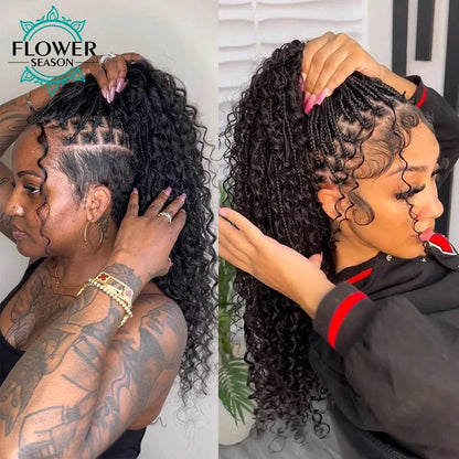 Mandotos Burmese Boho Braids double drawn curly human hair extensions in three bundles, ideal for braiding and styling.