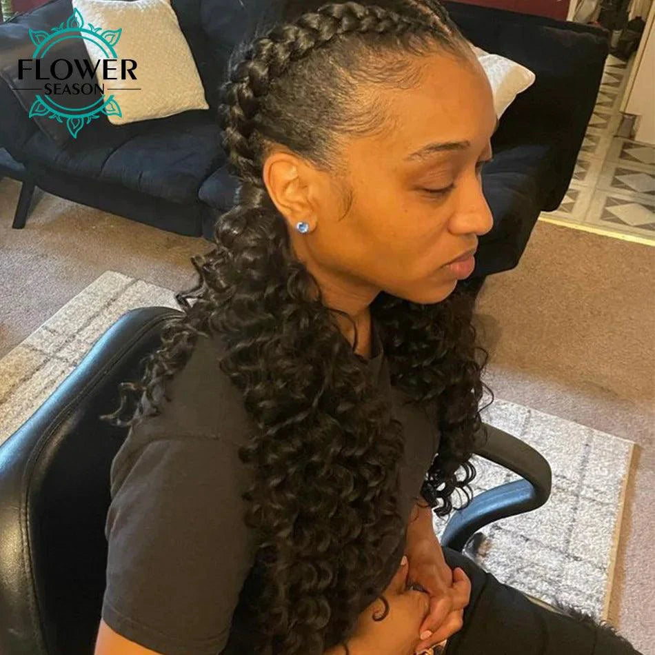 Mandotos Burmese Boho Braids double drawn curly human hair extensions in three bundles for braiding, natural textured hair.