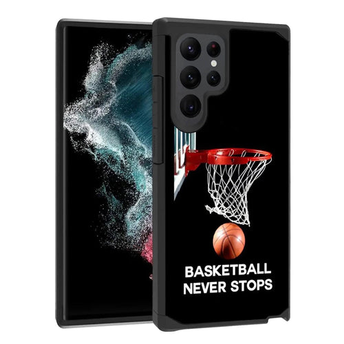 Mandotos BWOOLL Hybrid Armor Case for Samsung Galaxy S23 Ultra with basketball design, dual-layer shockproof protection.