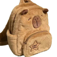 Cute Capybara Cuddle Backpack by MANDOTOS with soft plush fabric and adorable capybara design, perfect for carrying essentials.