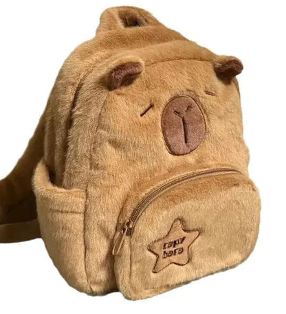 Cute Capybara Cuddle Backpack by MANDOTOS with soft plush fabric and adorable capybara design, perfect for carrying essentials.
