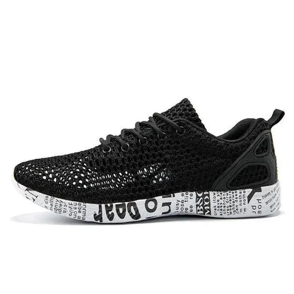 Mandotos casual men's breathable sneakers with hollow lace-up design and stylish board shoe look.