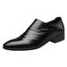 Mandotos men's casual pointed toe leather shoes showing sleek design and smooth black leather material.