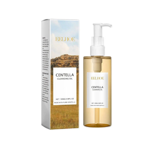 Mandotos Centella Asiatica Soothing Cleansing Elixir bottle with green label and clear liquid in a skincare product image.