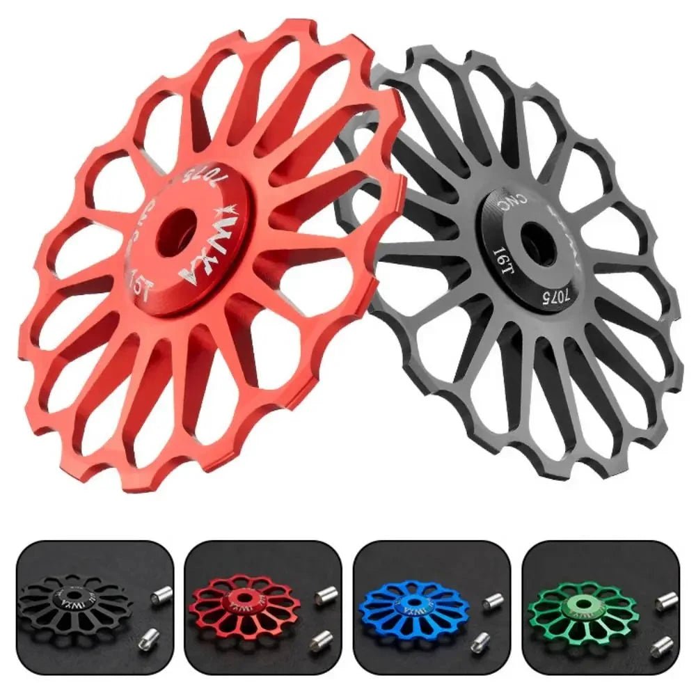 Mandotos ceramic bicycle guide wheel with bearing axis adapter, rear derailleur jockey wheel, suitable for 10T-17T bikes.