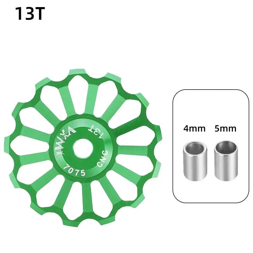 Mandotos ceramic bicycle guide wheel with rear derailleur bearing axis adapter and jockey roller, suitable for 10T-17T bikes.
