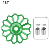 Mandotos ceramic bicycle rear derailleur guide wheel with bearing axis adapter and jockey wheel for 10T-17T gear systems.