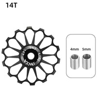 Mandotos ceramic bicycle guide wheel with rear derailleur bearing axis adapter and jockey wheel, size 10T-17T, for bike derailleur.