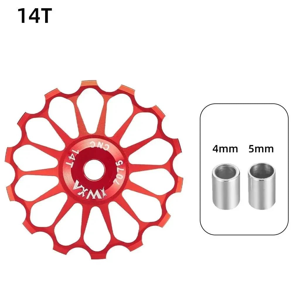 Mandotos ceramic bicycle guide wheel for rear derailleur, bearing axis adapter, bike jockey roller, 10T-17T gear range.