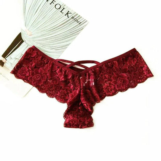 Set of four lace G-string panties for women by MANDOTOS, featuring chic, comfortable designs in various colors.