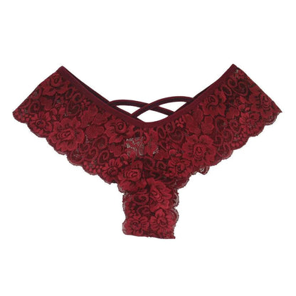 Set of four lace G-string panties for women by MANDOTOS, featuring stylish and comfortable designs in various colors.