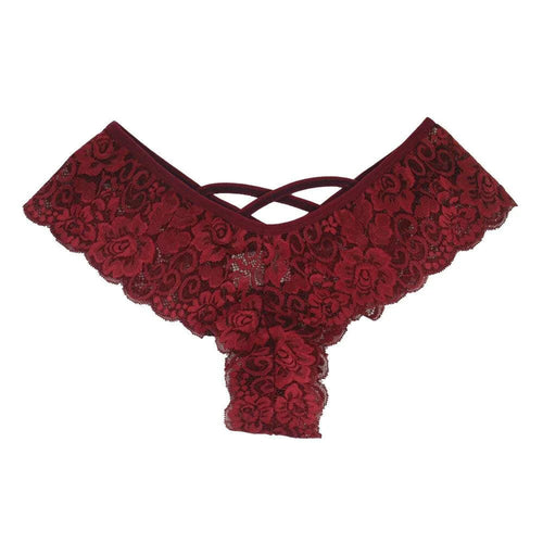 Set of four lace G-string panties for women by MANDOTOS, featuring stylish and comfortable designs in various colors.