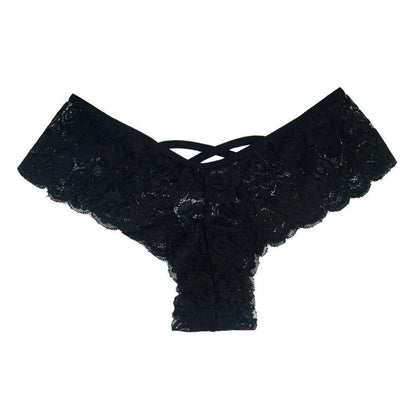Set of four lace G-string panties for women by MANDOTOS, featuring delicate floral patterns and comfortable fit.