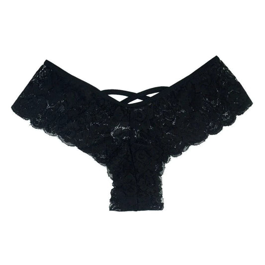 Set of four lace G-string panties for women by MANDOTOS, featuring delicate floral patterns and comfortable fit.