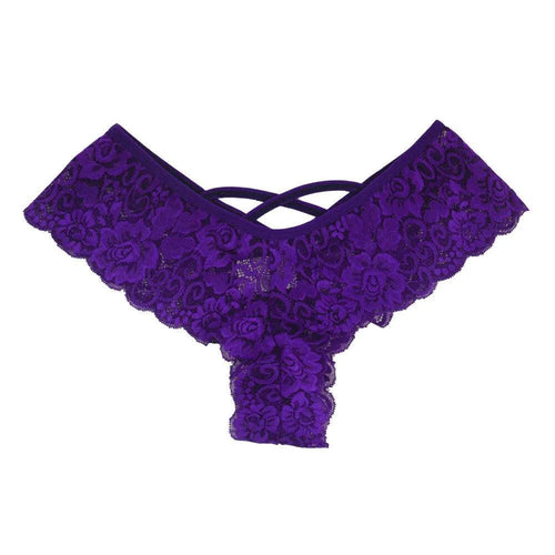 Four women's lace G-string panties in a chic pack from MANDOTOS, showcasing delicate lace design and comfortable fit.