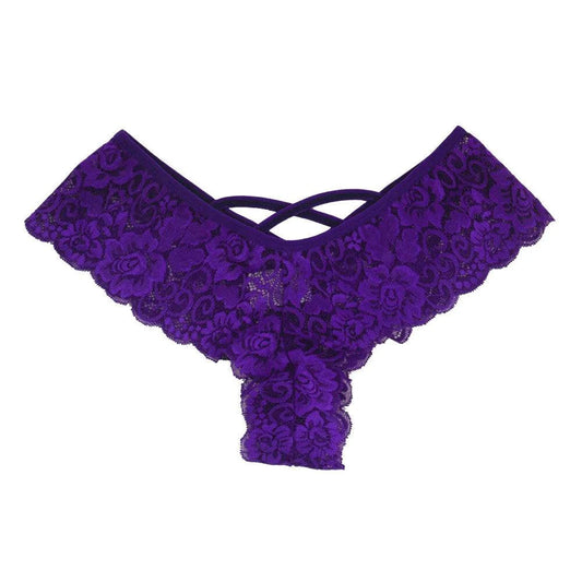 Four women's lace G-string panties in a chic pack from MANDOTOS, showcasing delicate lace design and comfortable fit.