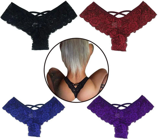 Set of four lace G-string panties for women by MANDOTOS, featuring stylish and comfortable designs.