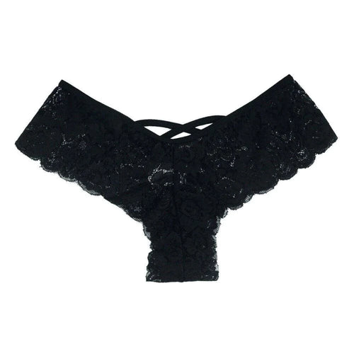 Set of four lace G-string panties for women by MANDOTOS, featuring delicate lingerie with floral lace details.