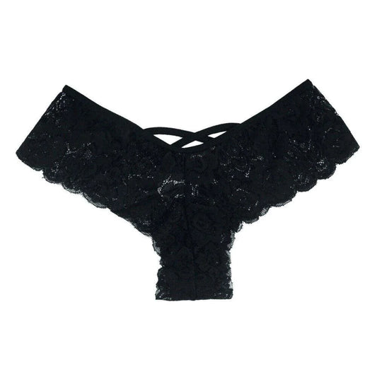 Set of four lace G-string panties for women by MANDOTOS, featuring delicate lingerie with floral lace details.
