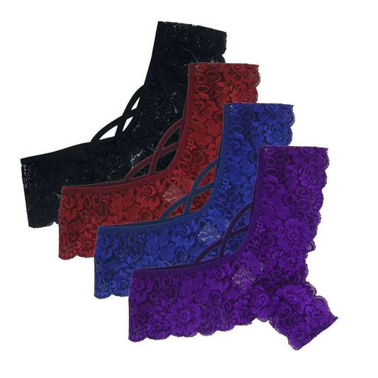 Set of four lace G-string panties for women by MANDOTOS, featuring chic and comfortable design with delicate lace details.