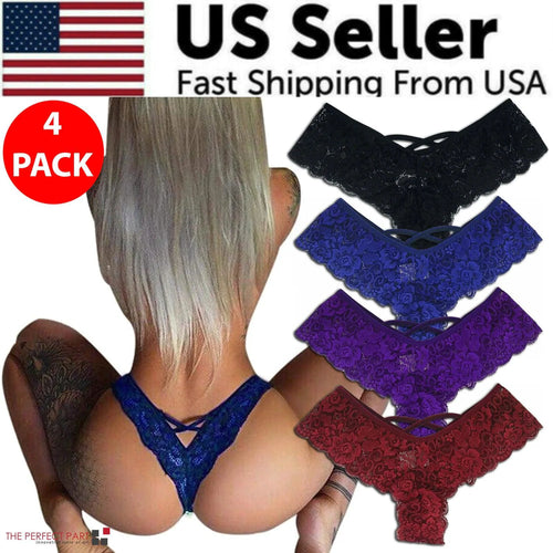 Set of four lace G-string panties for women by MANDOTOS, featuring stylish and comfortable design in a chic pack.