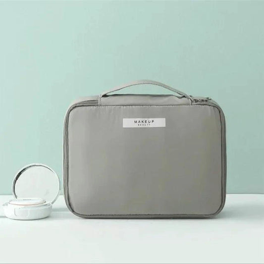 Mandotos Chic Beauty Bag Organizer with multiple compartments for cosmetics and toiletries, stylish and functional for travel.