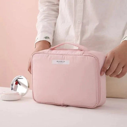 Mandotos Chic Beauty Bag Organizer with multiple compartments for cosmetics and toiletries, compact and stylish.