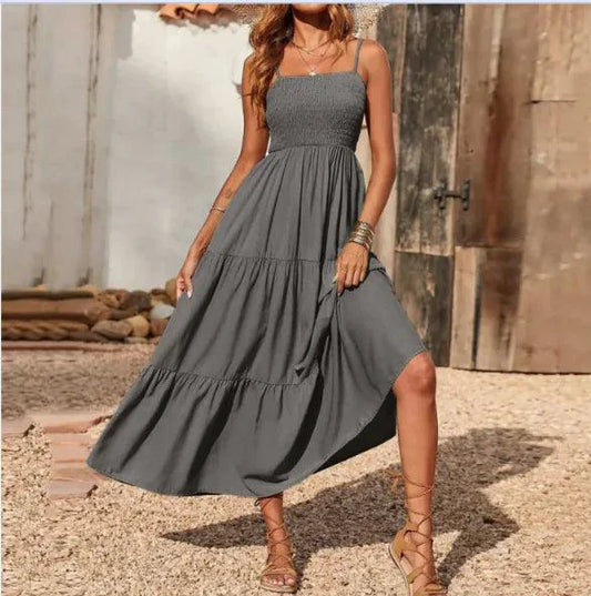 Mandotos chic chiffon layered swing dress with flowing fabric and elegant design, perfect for casual or semi-formal occasions.