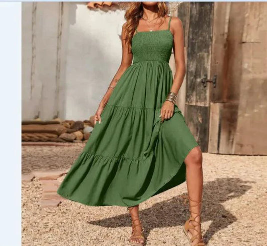 Mandotos chic chiffon layered swing dress featuring flowing fabric and stylish design, perfect for casual or semi-formal occasions.