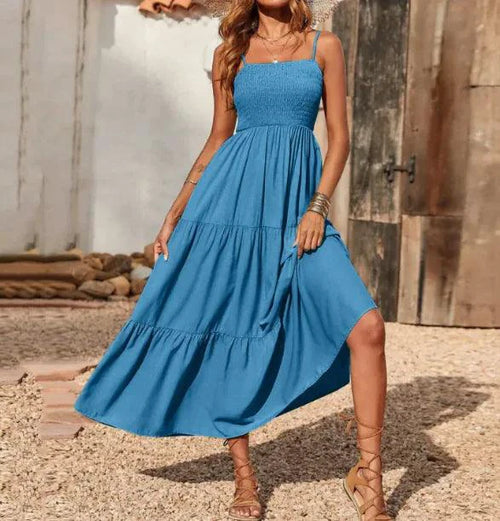 Mandotos chic chiffon layered swing dress featuring flowing fabric and stylish design, perfect for elegant casual wear.