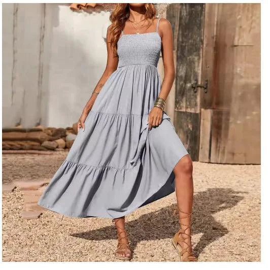 Mandotos chic chiffon layered swing dress featuring flowing fabric and stylish design, perfect for elegant casual wear.