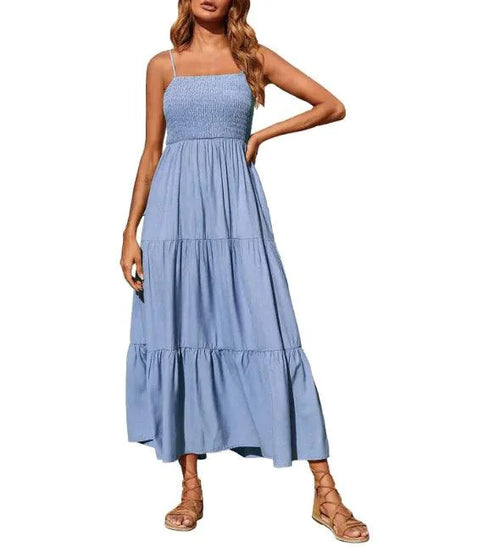Mandotos chic chiffon layered swing dress featuring flowing fabric and a stylish design, perfect for casual or dressy occasions.