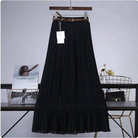 Mandotos Chic & Grace pleated chiffon skirt flowing with elegant, lightweight fabric for a stylish, effortless look.