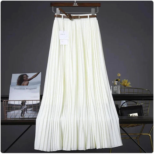 Mandotos Chic & Grace pleated chiffon skirt with flowing fabric, showcasing elegant design and effortless style.