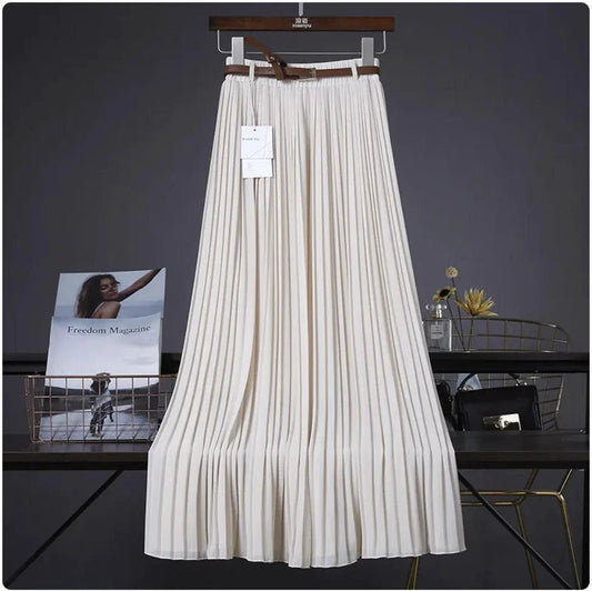 Mandotos Chic & Grace pleated chiffon skirt flowing with elegant pleats, perfect for effortless style and feminine fashion.