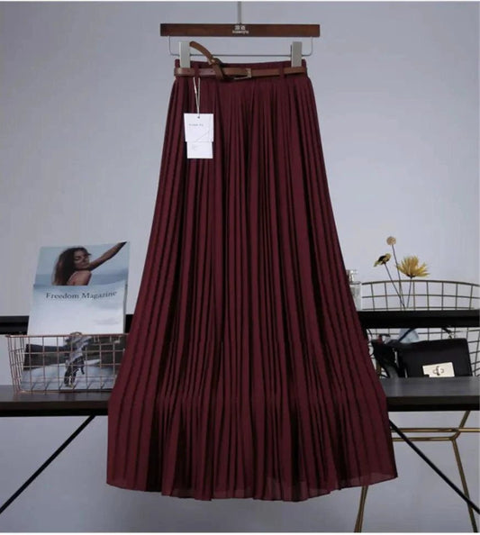 Mandotos Chic & Grace pleated chiffon skirt with flowing fabric, showcasing elegant, lightweight design perfect for stylish, effortless looks.
