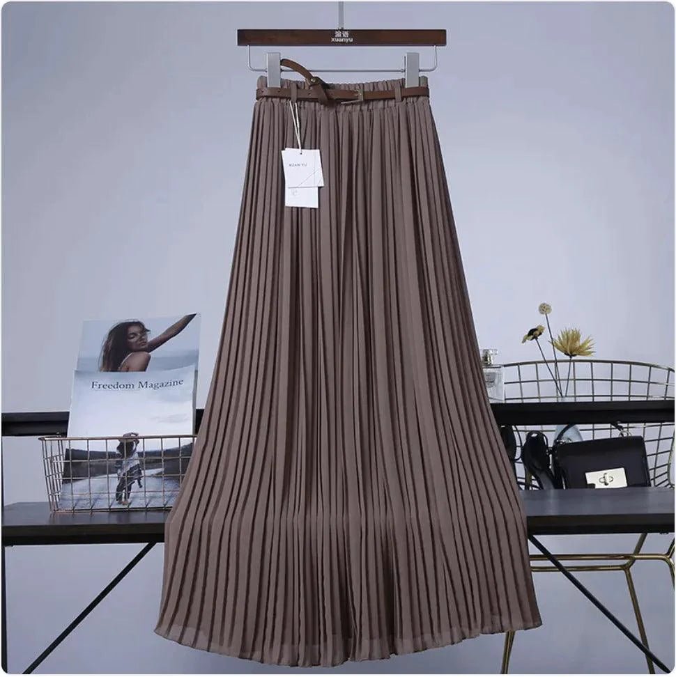 Mandotos Chic & Grace pleated chiffon skirt with flowing fabric and elegant design, perfect for sophisticated, effortless style.