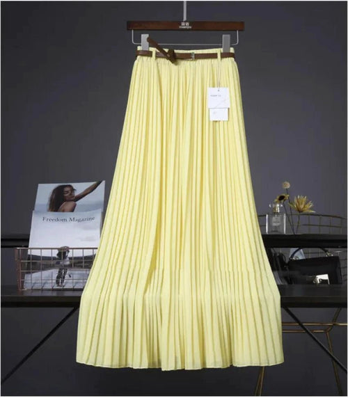 Mandotos Chic & Grace pleated chiffon skirt with flowing fabric, showcasing elegant, lightweight design for effortless style.