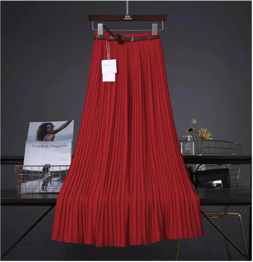 Mandotos Chic & Grace pleated chiffon skirt with flowing fabric, showcasing elegant, effortless style for women.