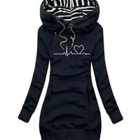Mandotos chic hooded sweatshirt dress with a relaxed fit and cozy hood, perfect for casual wear and stylish comfort.